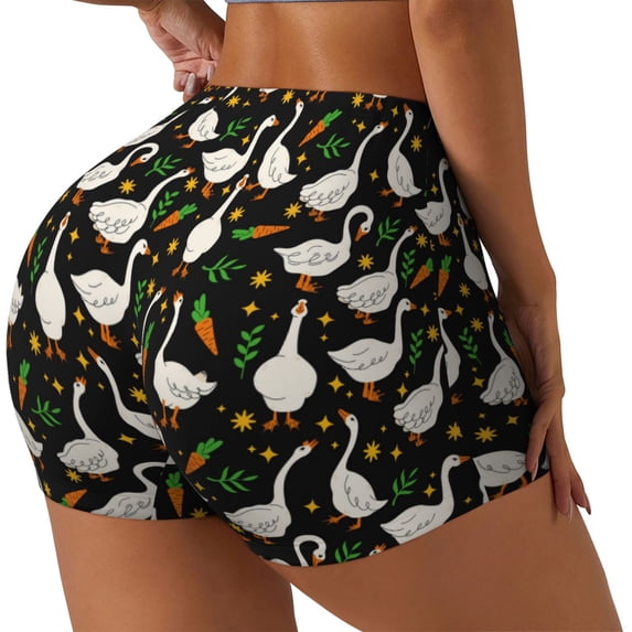 Rateoe funny Goose Printed Power Workout Shorts for Women Tummy Control Squat Proof Ribbed Thick Seamless Scrunch Active Short-XX-Large