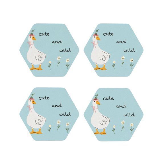 Rateoe funny goose Printed Drink Coasters Set of 4 Leather Coasters Spill Protection for Table Desk,Durable and Non Slip Leather Coaster ,4 Inches Drink Mats-Hexagon