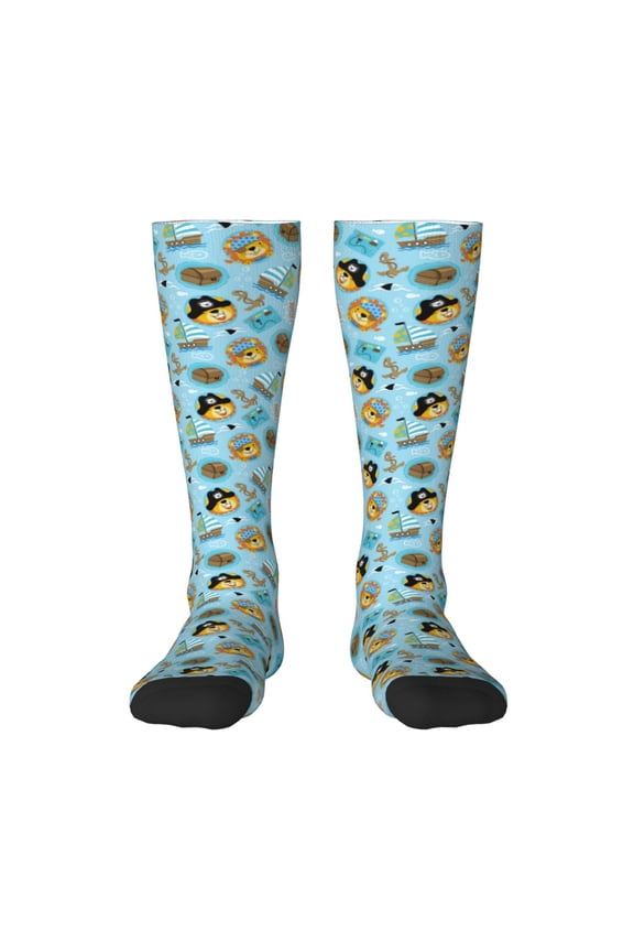 funny lion in pirate Pattern Women’s Knee High Crew Socks,Trouser Socks, – Comfortable, Breathable, Moisture-Wicking and Soft