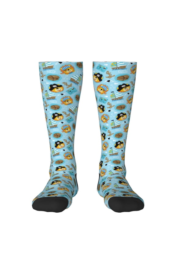 funny lion in pirate Pattern Women’s Knee High Crew Socks,Trouser Socks, – Comfortable, Breathable, Moisture-Wicking and Soft