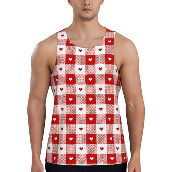 Rateoe geometric with hearts Pattern Sleeveless Gym Shirt Muscle Tee Breathable Workout Shirt Slim-Fit Tank Quick Dry Fit Muscle Tank Top Bodybuilding Sleeveless T Shirt-Large