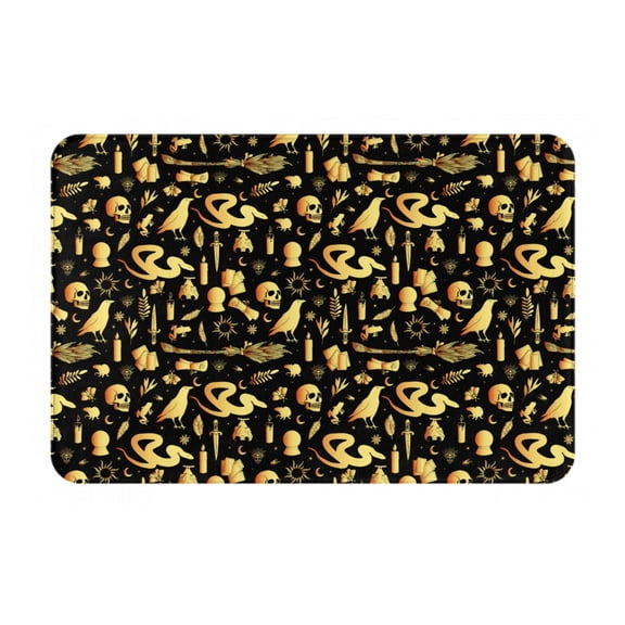 Rateoe glod Skull snake bird Pattern Flannel Door Mat Indoor Outdoor Entrance, Waterproof All-Weather Doormat,Fade Resistant, Low Profile Entryway Mat 16x24in