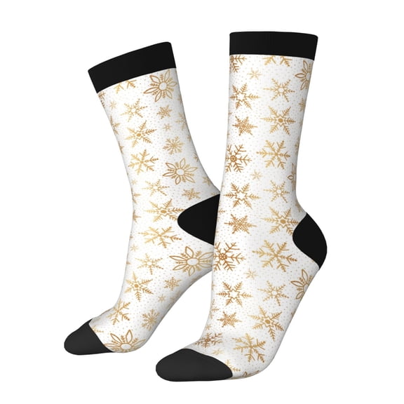 Rateoe gold Snowflake print for Women Casual Calf Socks - Cute Crew Socks - Thin Soft Above Ankle Socks Size 5-11