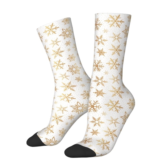 Rateoe gold Snowflake print for Women Casual Calf Socks - Cute Crew Socks - Thin Soft Above Ankle Socks Size 5-11