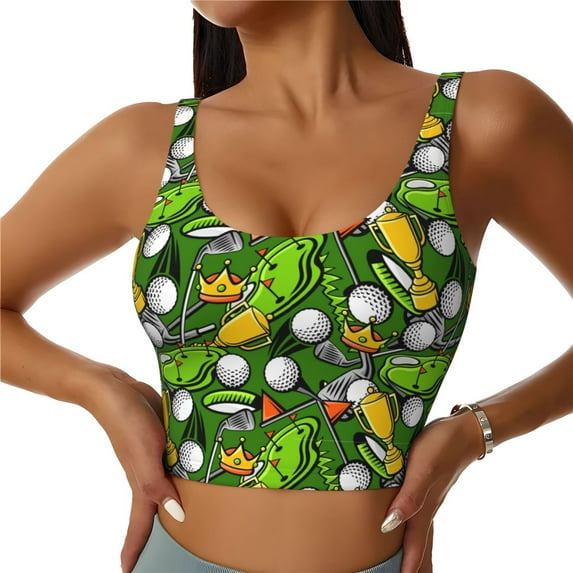 Rateoe golf Sport club Print Womens' Sports Bras Scoop Neck Sports Vest- Padded U Back Seamless High Impact Support-XX-Large