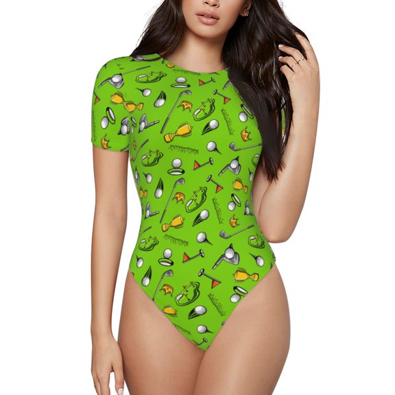 Rateoe golf Sport club Printed Women Rash Guard Short Sleeve,Tummy control Swimsuit Surfing Swimsuit Bathing Suit Short-sleeved Onesie UPF 50+-XX-Large