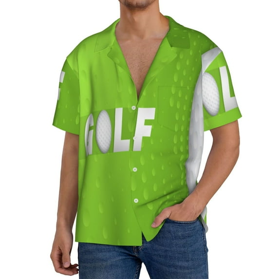 Rateoe golf ball Pattern Men's Short Sleeve Classic Shirt, Casual Short-Sleeved Shirt, Lightweight Summer Shirt, Cuban Collar Shirt,Button-Front Shirt-4X-Large
