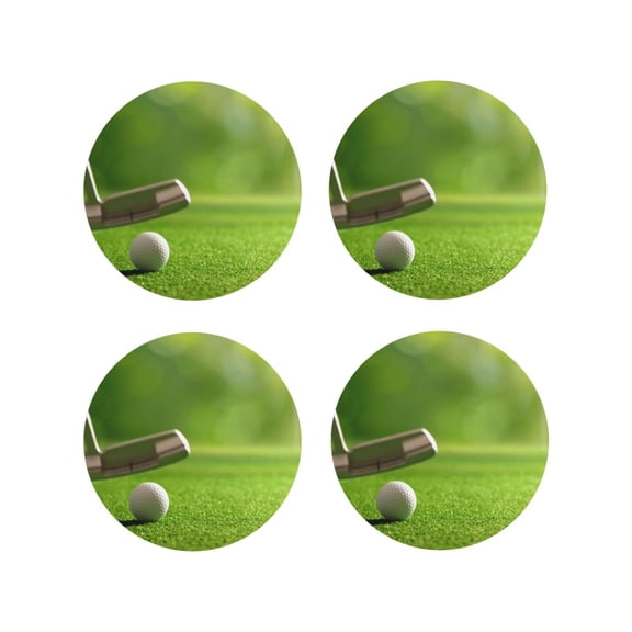 Rateoe golf ball after putting to the golf hole Printed Drink Coasters Set of 4 Leather Coasters Spill Protection for Table Desk,Durable and Non Slip Leather Coaster ,4 Inches Drink Mats-Round Shape