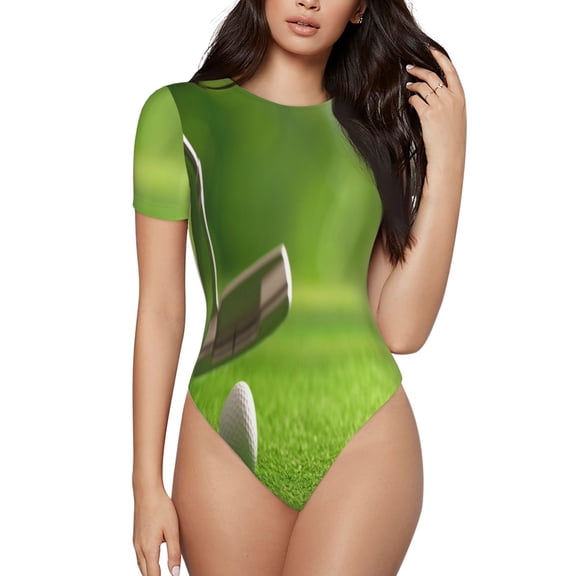Rateoe golf ball after putting to the golf hole Printed Women Rash Guard Short Sleeve,Tummy control Swimsuit Surfing Swimsuit Bathing Suit Short-sleeved Onesie UPF 50+-Small