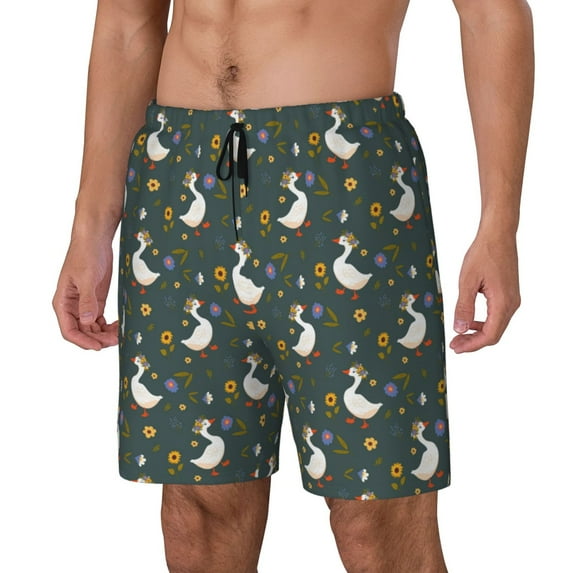 Rateoe goose of sunflower Pattern Men’s Swim Shorts with Compression Liner – Double-Layered Quick-Dry Swimwear, Comfortable & Stretchy Beach Shorts-3X-Large