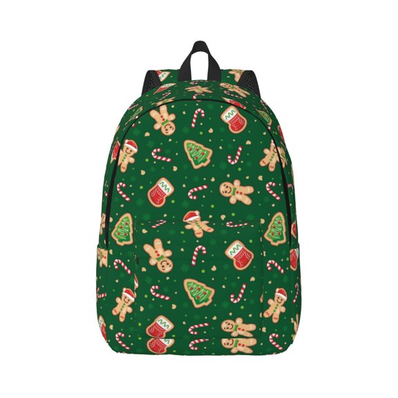 Rateoe green Christmas Element Pattern Canvas College Laptop Backpack,Travel Daypack,Durable Rucksack Travel Notebook Bag School Backpack Book Bag for Men Women-Small