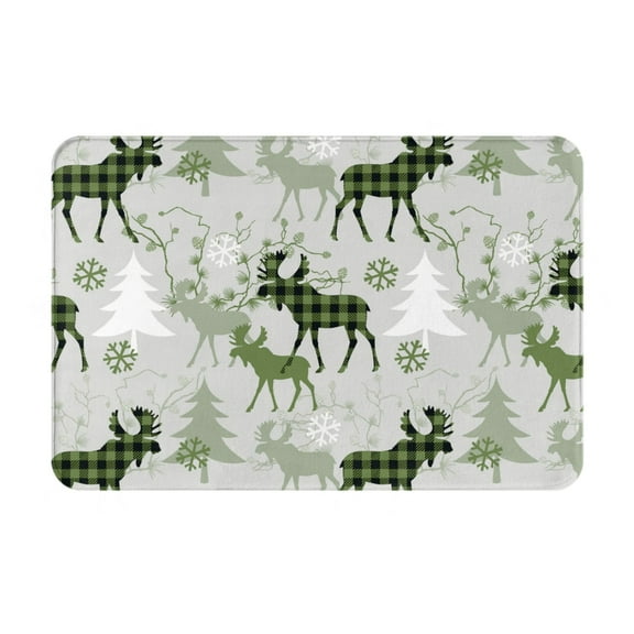 Rateoe green plaid Moose tree Pattern Flannel Door Mat Indoor Outdoor Entrance, Waterproof All-Weather Doormat,Fade Resistant, Low Profile Entryway Mat 16x24in