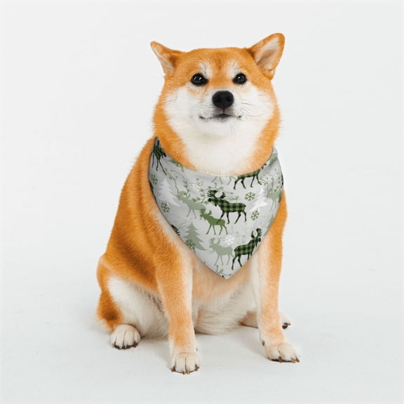 Rateoe green plaid Moose tree Print Pet Scarf for Dogs and Cats – Stylish Reflective Design, Breathable & Durable Pet Bandana with Quick-Release Buckle-Small