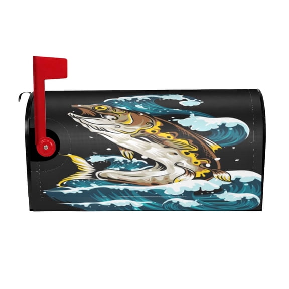 Rateoe green salmon fish Printed Mailbox Covers - Easy to Install Fall, Winter, Spring, Summer Mailbox Cover - Weather and UV-Resistant Mailbox Decor - Mailbox Magnetic Covers-25.5x21 in