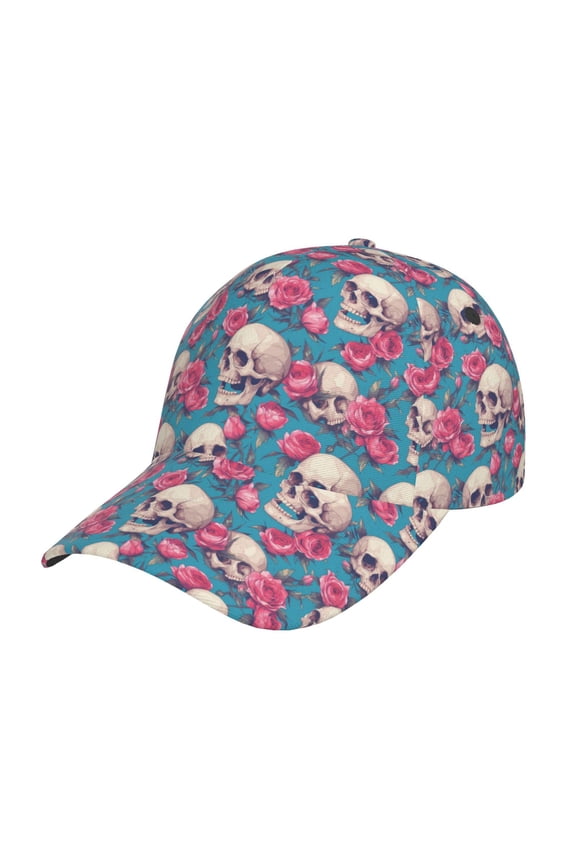 happy Skull rose Pattern Baseball Cap Outdoor Cap Mountain Dad Hat - Unstructured Soft Cotton Cap-Adjustable UV Protection Cap