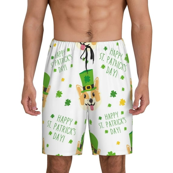 Rateoe happy dog. St. Patricks Day Print Men's Lounge Shorts – Soft & Breathable Pajama Bottoms with Pockets, Elastic Waistband, Lightweight Sleepwear for Nightwear & Loungewear-