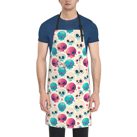 Rateoe heart Skull cute Aprons with Pocket,Men Womens Aprons Waterproof Adjustable Cooking Aprons for Kitchen Gardening and Salon