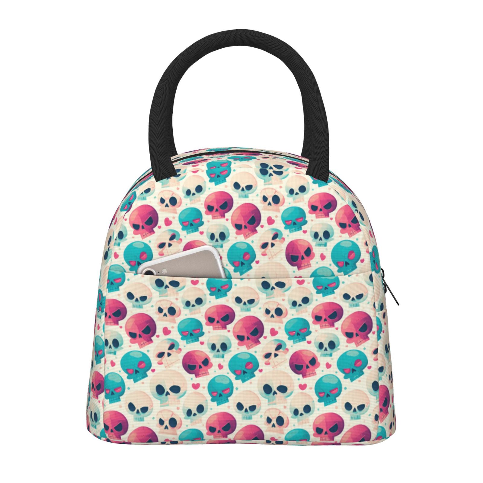 Rateoe heart Skull cute Pattern Lunch Bag Women, Lunch Box, Lunch Bag, Small Leakproof Lunch Tote Large Capacity Reusable Insulated Cooler Lunch Container