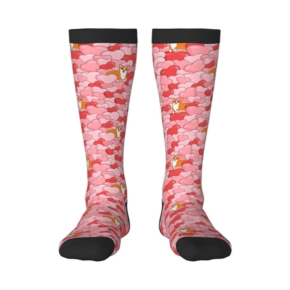 Rateoe hearts and cute corgi Pattern Women’s Knee High Crew Socks,Trouser Socks, – Comfortable, Breathable, Moisture-Wicking and Soft