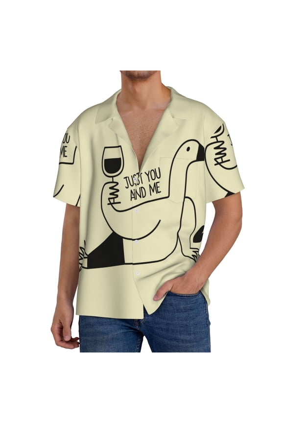 just you and me Pattern Men's Short Sleeve Classic Shirt, Casual Short-Sleeved Shirt, Lightweight Summer Shirt, Cuban Collar Shirt,Button-Front Shirt-