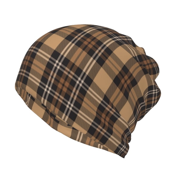 Rateoe khaki coffee plaid Cotton Slouchy Beanie Hat for Men/Women,Lightweight Oversize Large Thin Skull Cap Night Sleeping Cap
