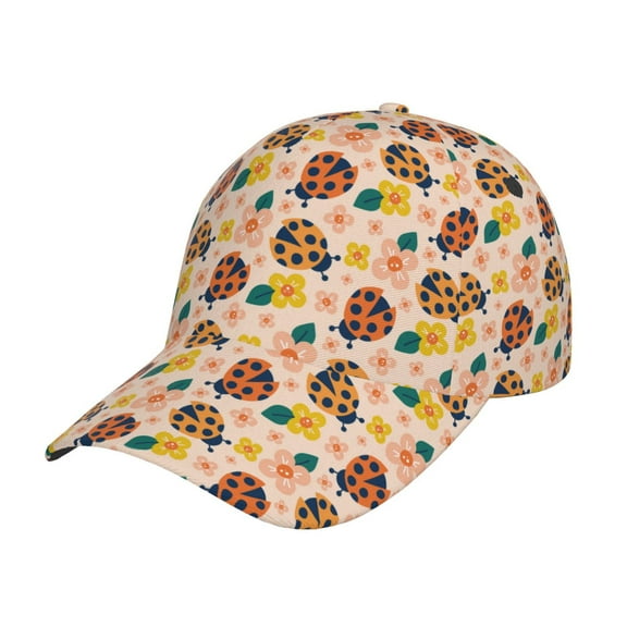 Rateoe ladybug and flower Pattern Mens Baseball Cap Adjustable Curved Brim Hat, Soft Cotton Sports Cap for Outdoor, Casual, and Everyday Wear, Comfortable & Breathable