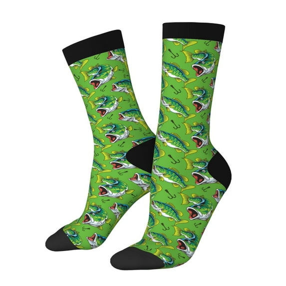 Rateoe large mouth green color bass fish for Women Casual Calf Socks - Cute Crew Socks - Thin Soft Above Ankle Socks Size 5-11