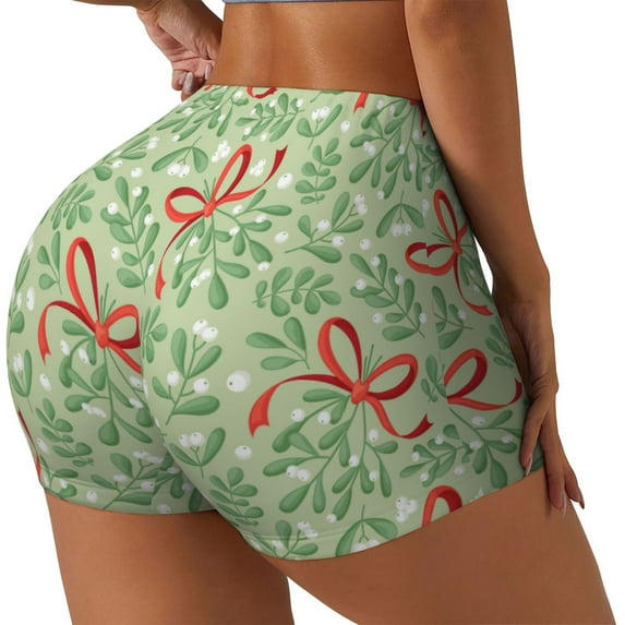 Rateoe leaves bows Printed Power Workout Shorts for Women Tummy Control Squat Proof Ribbed Thick Seamless Scrunch Active Short-XX-Large