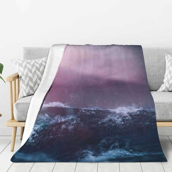 Rateoe lighthouse Waves Torrential Rain Pattern Flannel Throw Blanket, Ultra-soft Blanket for Bed, Couch, Car, Hypoallergenic Anti-pilling blanket-50"x40"(Vertical)
