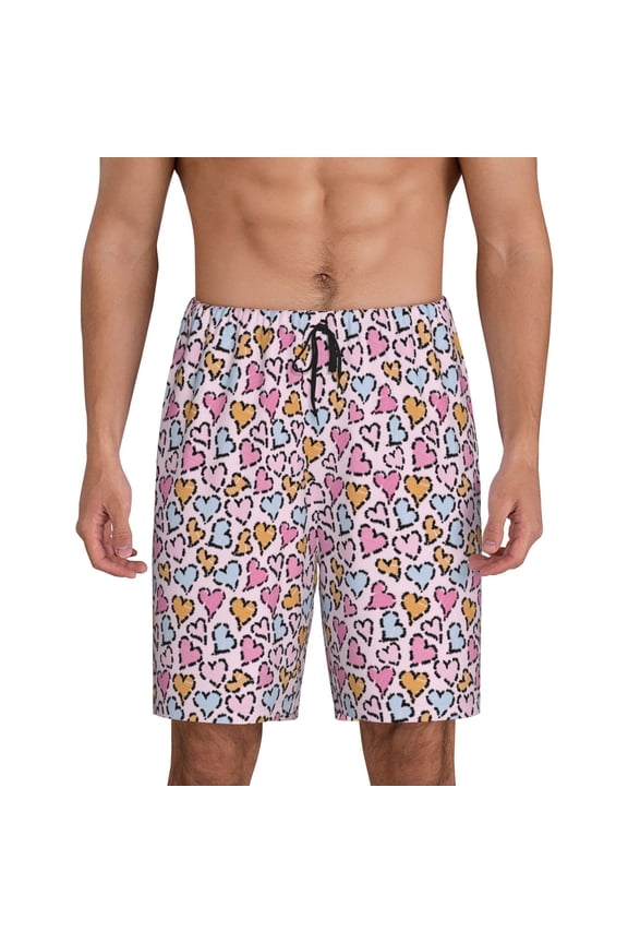 love heart Print Men's Lounge Shorts – Soft & Breathable Pajama Bottoms with Pockets, Elastic Waistband, Lightweight Sleepwear for Nightwear & Loungewear-4X-Large