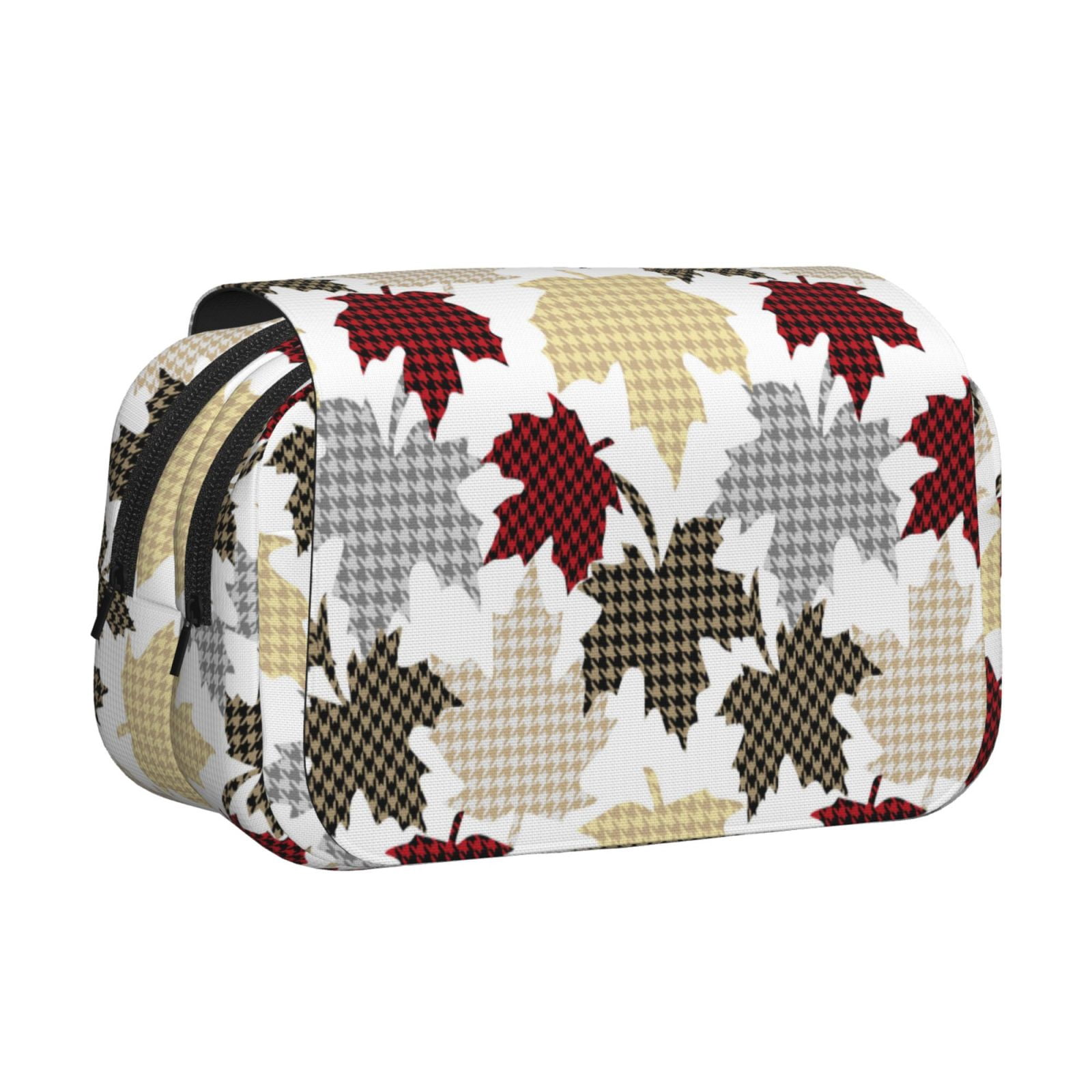 Rateoe maple leaves Pattern Double Clamshell Pen Case, Storage Organizer with Two Zipper Compartments– Holds Up to 50 Pencils & Pens