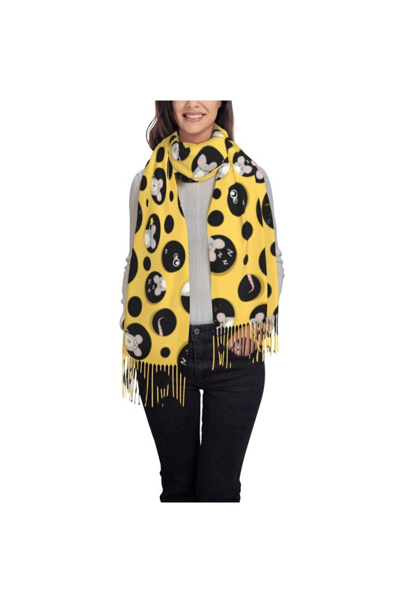mouse live in cheese home Printed Women's Traditional Scarf Wrap Tassel Shawl Fringes Neck Head Shawl Retro Scarf