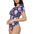 thumbnail image 1 of Rateoe mushroom colorful Skull star Printed Women Rash Guard Short Sleeve,Tummy control Swimsuit Surfing Swimsuit Bathing Suit Short-sleeved Onesie UPF 50+, 1 of 6