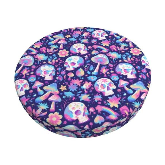 Rateoe mushroom rainbow Skull cartoon Pattern Round Bar Stool Seat Covers,Washable Stool Cushion Slipcover Elastic Bar Chair Covers for 12-14 Inch Chair -13 inch