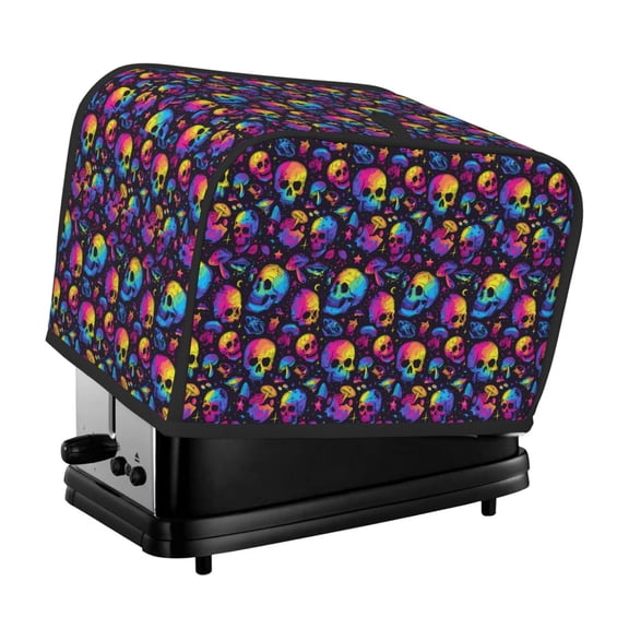 Rateoe mushroom rainbow color Skull Pattern Toaster Covers 2 Slice Wide Slot,Bread Machine Cover,Bread Dust Cover & Fingerprint Protection,Appliance Covers