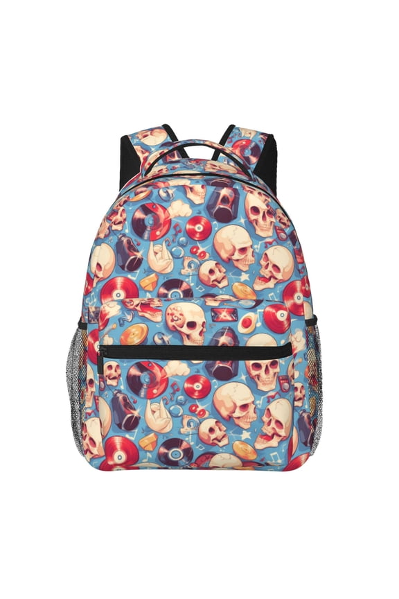 music Skull record Retro Pattern Casual Backpack for School, Work, Travel  Adjustable Straps, Multiple Compartments  Ergonomic Design, Fits Laptops and Tablets