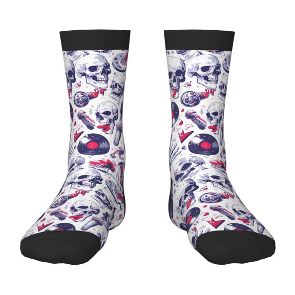 Rateoe music Skull record mike Pattern Children's Socks, Socks Gifts ,kids Crew Soft Cotton Socks , Moisture-Wicking, Durable, Ideal for Daily Wear & Sports