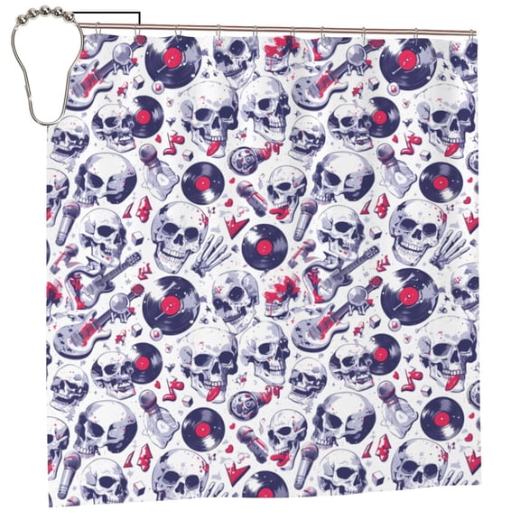 Rateoe music Skull record mike Shower Curtain - Fancy Bathroom Shower Curtain Sets - Waterproof Shower Curtain with Hooks with 12 Plastic Hooks 72x72 Inches