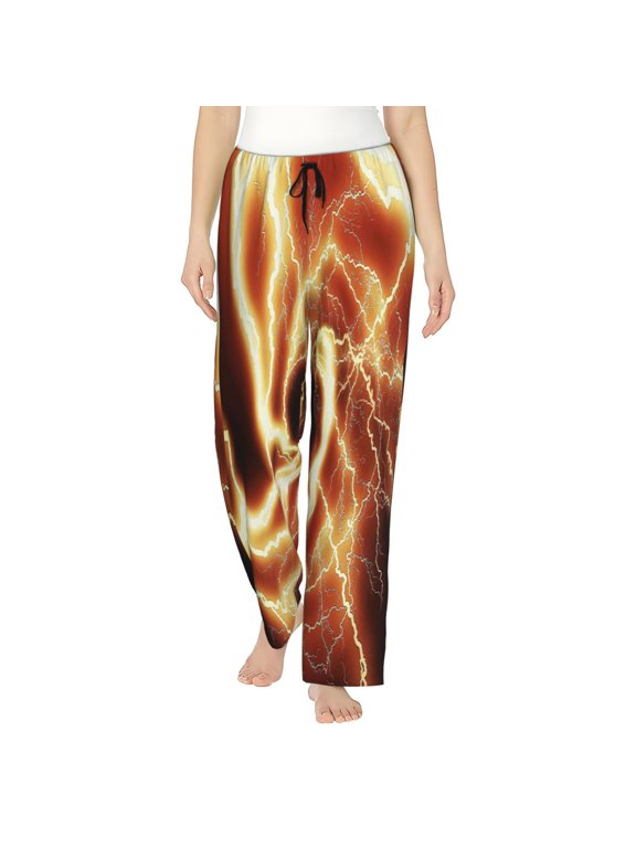 orange lightning Pattern Women’s Ultra-Soft Comfy Pajama Lounge Pants Sleepwear,Comfortable Lounge Wear,lightweight Pajamas, Casual Home Wear-Medium