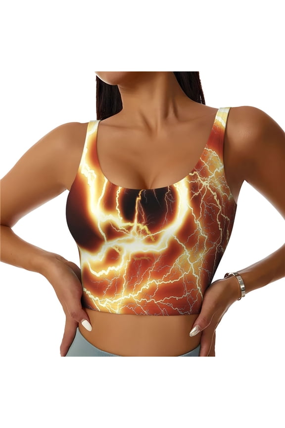 orange lightning Print Womens' Sports Bras Scoop Neck Sports Vest- Padded U Back Seamless High Impact Support-XX-Large