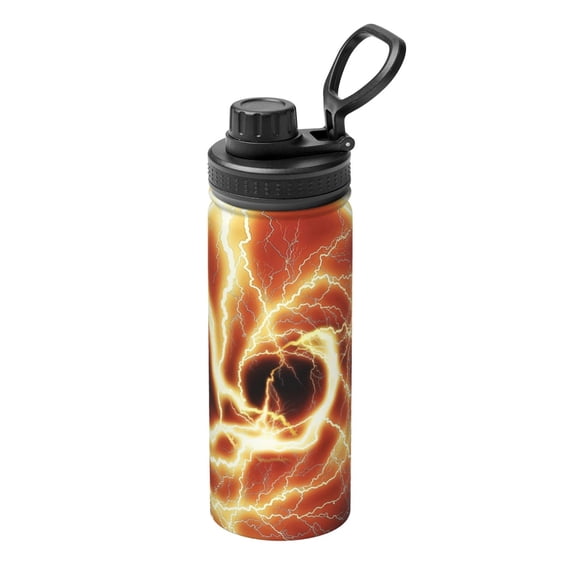 Rateoe orange lightning Printed 18oz Sports Insulated Water Bottle, Double-Wall Stainless Steel Kettle with Leak-Proof Cap and Carry Loop, BPA-Free for Outdoor, Gym, Camping, and Travel