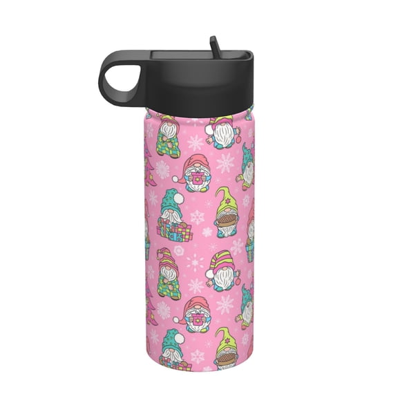 Rateoe pink Holiday Joy Printed 18oz Sports Insulated Water Bottle, Double-Walled Stainless Steel Kettle with Leak-Proof Straw Lid, Portable & BPA-Free for Outdoor, Gym, Camping, and Travel