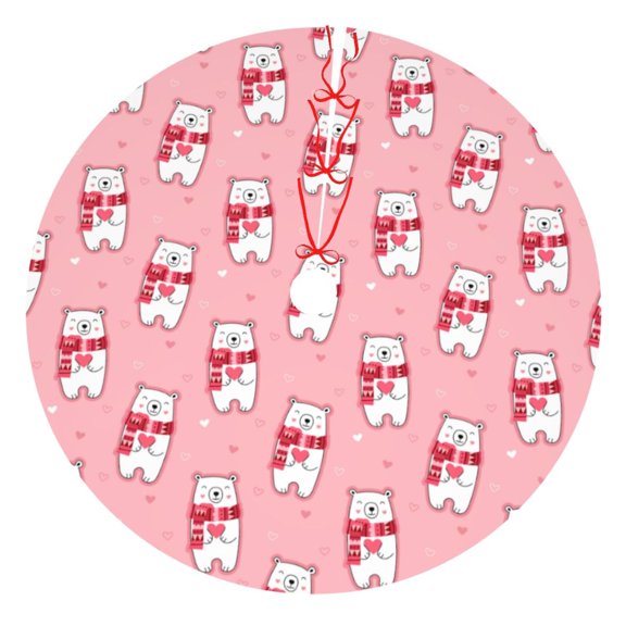 Rateoe pink Scarf bear Print Christmas Tree Skirt 30" for Xmas Holiday New Year Party Circle Tree Mat Ornaments Decoration