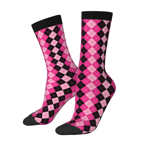 Rateoe pink and black argyle for Women Casual Calf Socks - Cute Crew Socks - Thin Soft Above Ankle Socks Size 5-11