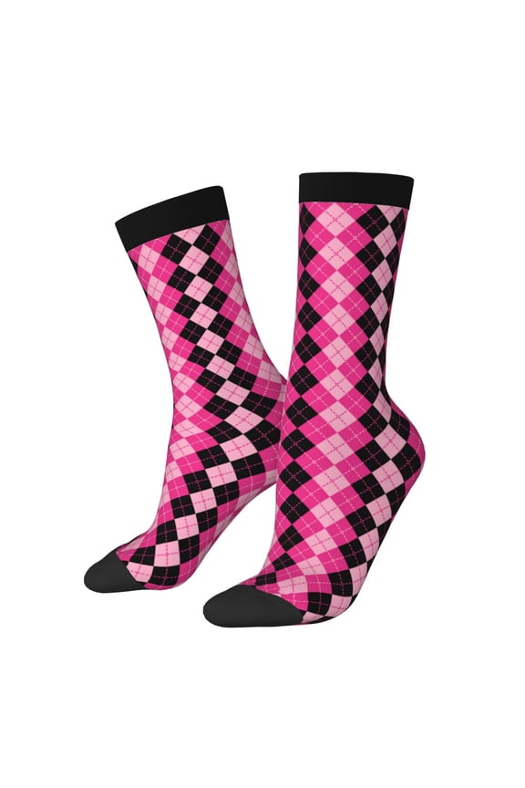 pink and black argyle for Women Casual Calf Socks - Cute Crew Socks - Thin Soft Above Ankle Socks Size 5-11