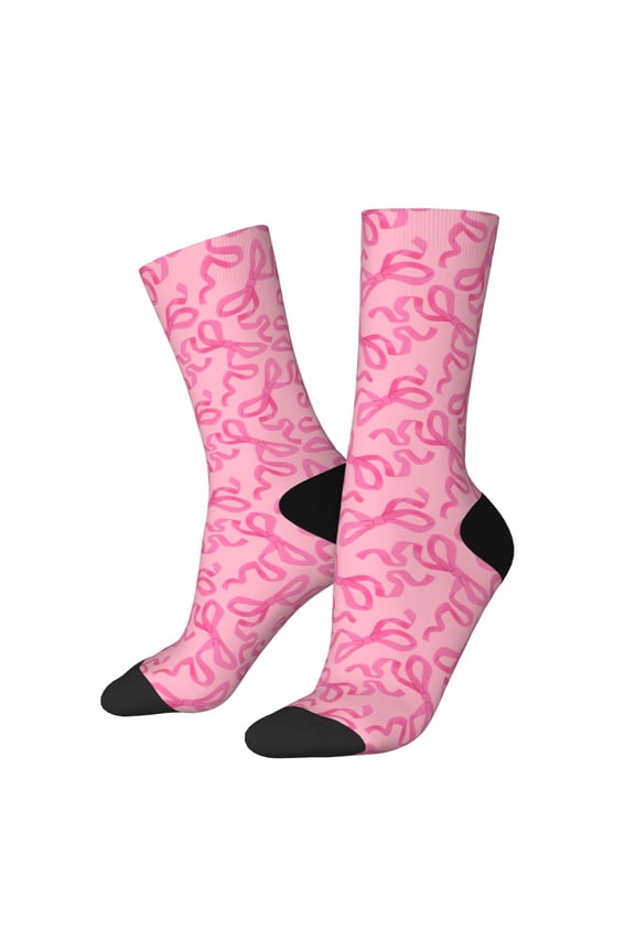 pink bow for Women Casual Calf Socks - Cute Crew Socks - Thin Soft Above Ankle Socks Size 5-11