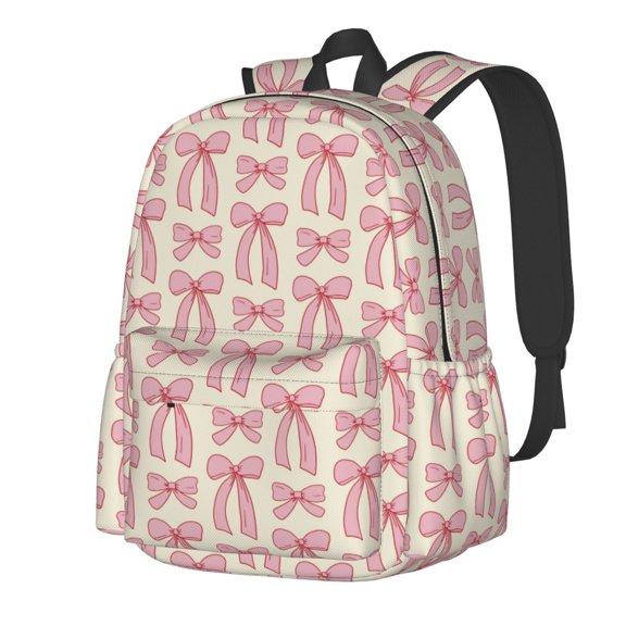 Rateoe pink hand drawn bows Pattern Student Backpack,Backpack for School,Lightweight Bag,Travel Backpack,Outdoor Backpack,Large Capacity Backpack
