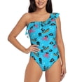 thumbnail image 1 of Rateoe pirate Octopus Pattern Women One Piece Swimsuits Tummy Control One Shoulder Bathing Suits Ruffle Swimwear-Large, 1 of 6