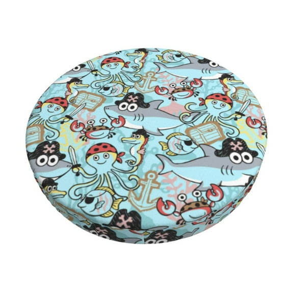 Rateoe pirate with funny animals Pattern Round Bar Stool Seat Covers,Washable Stool Cushion Slipcover Elastic Bar Chair Covers for 12-14 Inch Chair-13 inch
