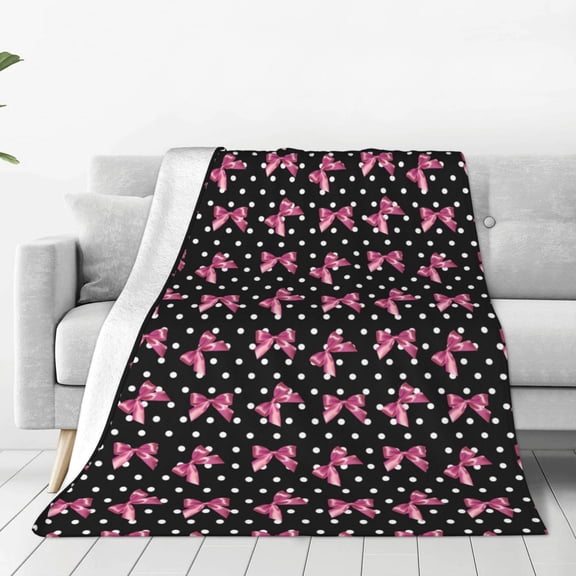 Rateoe polka dot with pink bows Print Fuzzy Fleece Throw Blanket Extra Large,Super Soft,Fluffy and Warm Blankets for Couch,Bed,All Season Use-40"x30"